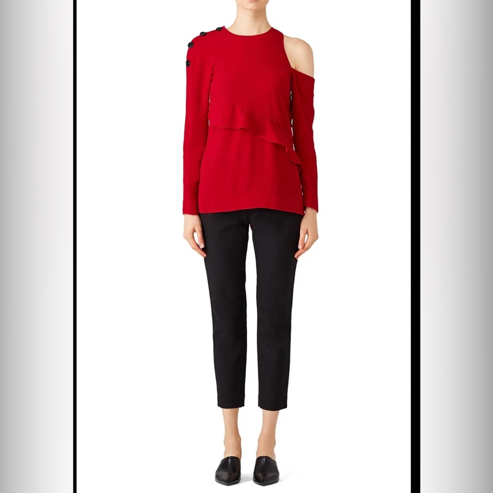 Proenza Schouler Women's Deep‎ Red Cold Shoulder Long Sleeve Blouse Size 6